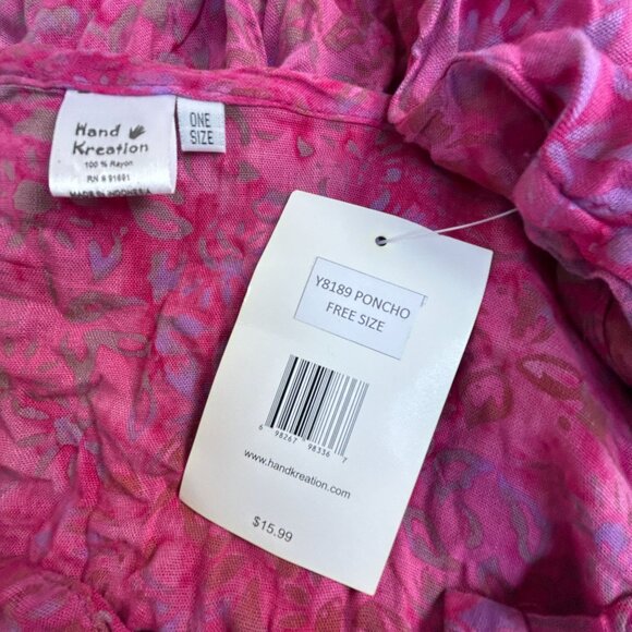 Hand Kreation Womens Pink Floral Short Sleeve Lightweight Poncho One Size New - Picture 3 of 7